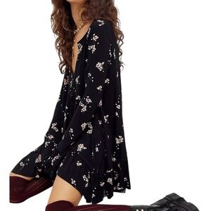 Free People Black and White Floral Long Sleeve Dress
